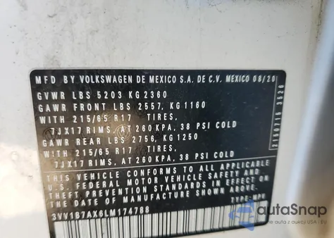 2020 Volkswagen Tiguan S из США, поврежденный, VIN 3VV1B7AX6LM174788